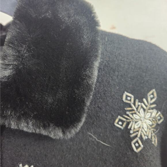 NWPT Nordic Design Wool Beaded Full Zip Sweater Black Size Petite Large - Picture 5 of 10